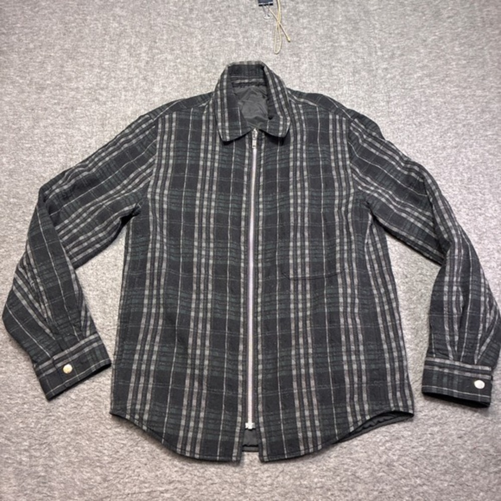 Theory Reversible Zip Shirt Jacket Mens S Black‎ Plaid Wool Quilted H1171419